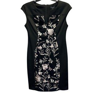 Connected Apparel Black Pink Floral V Neck Embroidered Sheath Back Zip Dress 8P